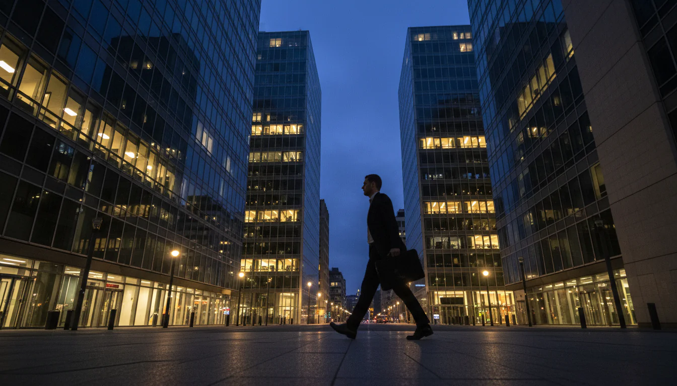 EU Quantum Regulations vs US Policies: Compliance Roadmap for Benelux - Wide cinematic shot of the European Quarter in Brussels at dusk, glass-fronted EU ins...