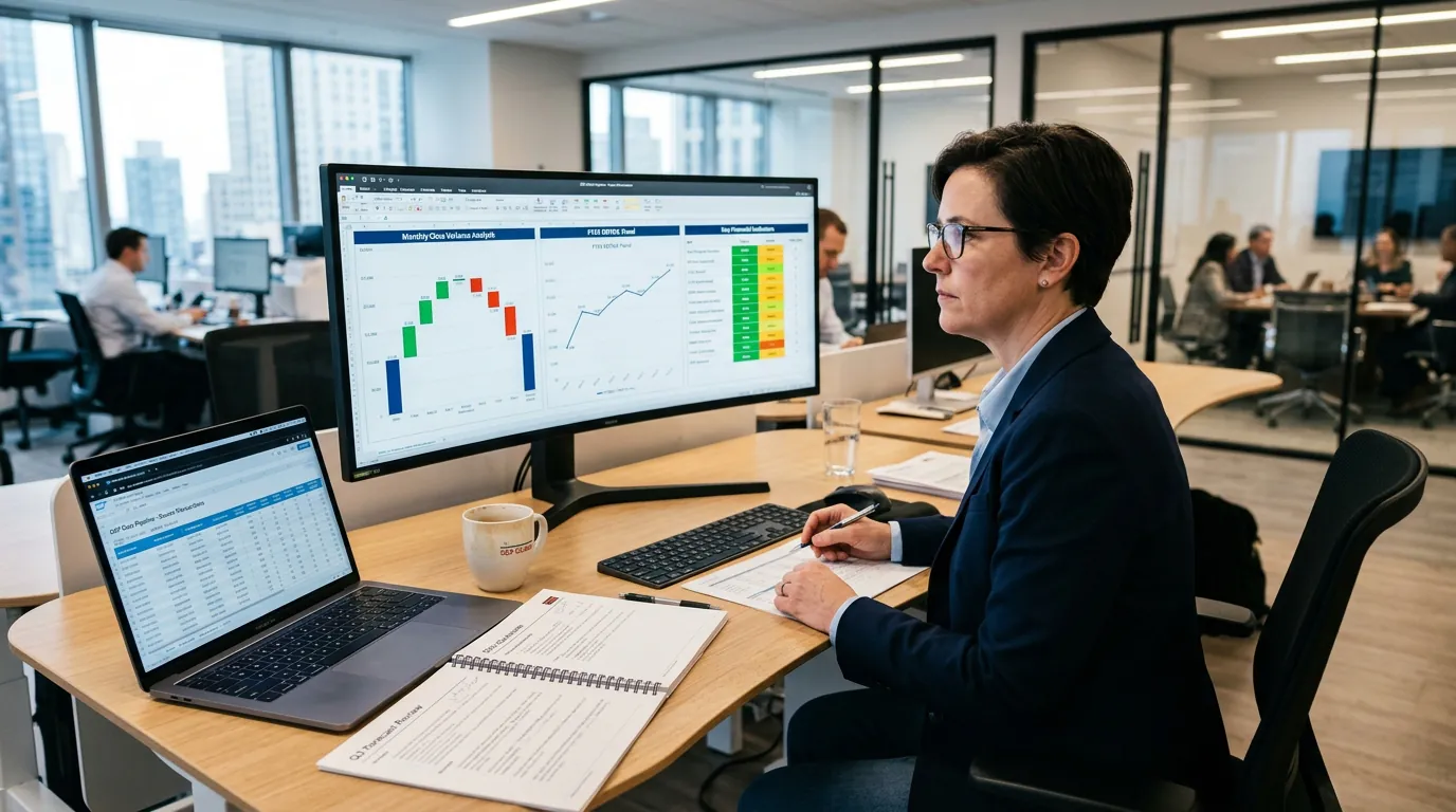 ERP and sub-ledgers feeding a governed semantic layer that powers CFO dashboards and financial forecasts.