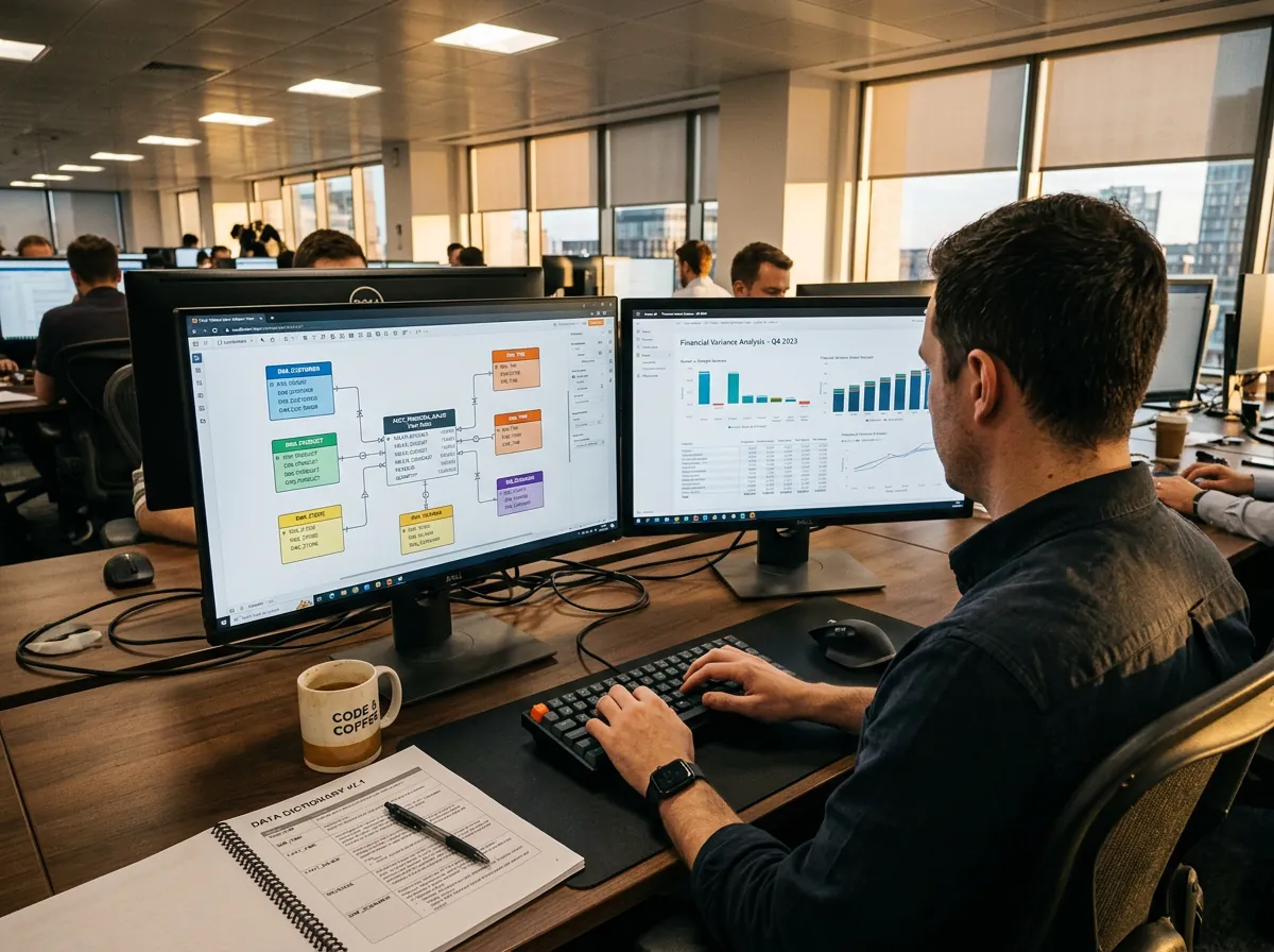 Sterschema met de dimensies Datum en Rekeningschema, gekoppeld aan feitentabellen voor realisatie, budget en forecast.